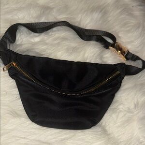 Black Satin Waist Bag with Gold Hardware